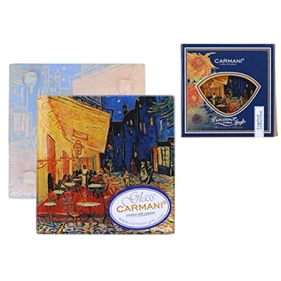 Imagen de CARMANI Posavasos de cristal, almohadilla vidrio con Vincent van Gogh, terraza café por la noche