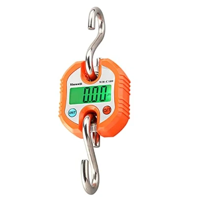 Imagen de Rhorawill Bascula Digital Viaje Báscula de Pesca Colgante Balanza Maleta con Pantalla LCD y 2 Ganchos Desmontables, Para Viajes, Pesca, Caza Al Aire Libre (Naranja)