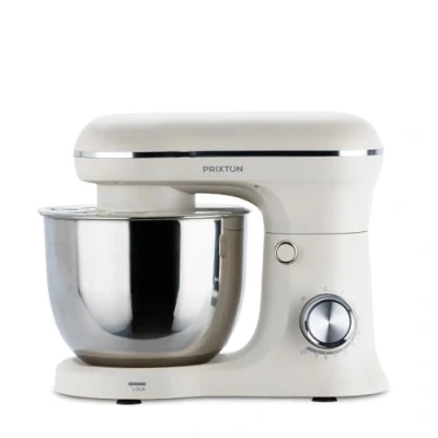 Imagen de PRIXTON Batidora Amasadora KR250 para Repostería, Potencia 1500W, 10 Velocidades, Bol Acero Inoxidable de 5 litros, 3 accesorios, Tapa Transparente, Color Blanco Crema Mate
