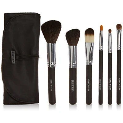 Imagen de Beter Set de brochas y pinceles maquillaje profesional, estuche manta enrollable con 6 para rostro ojos, ideal regalo