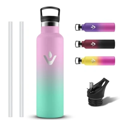 Imagen de Grsta Botella Agua Acero Inoxidable, Termica 750ml con Pajita y Filtro, Cantimplora a Prueba de Fugas, Reutilizable Termo 2 Tapones sin BPA para Gimnasio, Oficina, Bicicleta