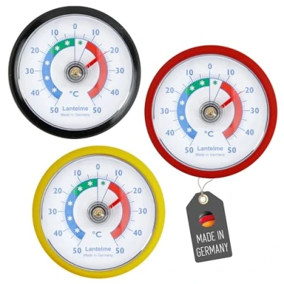 Imagen de Lantelme Juego de 3 termómetros para frigorífico, autoadhesivos, también congelador, mostrador bimetal y analógico (BRD)
