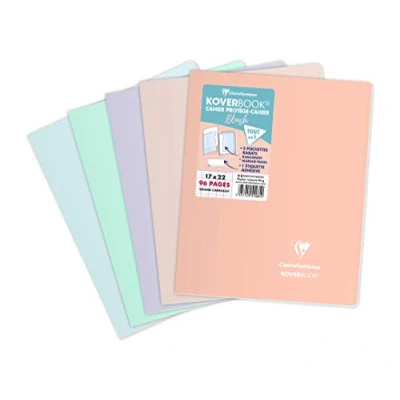 Imagen de Clairefontaine 951481C Un Cahier Agrafé Koverbook Blush 17x22 cm 96 Pages Grands Carreaux Papier Blanc 90 g Couverture Polypro Opaque Couleur Aléatoire