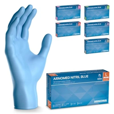 Imagen de ARNOMED guantes nitrilo talla L, de azules, caja 100 unidades, desechables para mecanico, sin polvo en tallas XS, S, M, XL y XXL