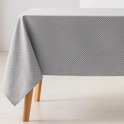 Imagen de GAMUSI Mantel Antimanchas Mesa Rectangular Rombos pequeños Liso Jacquard Impermeable 140x100 cm, Tacto Tela, Color Gris Claro