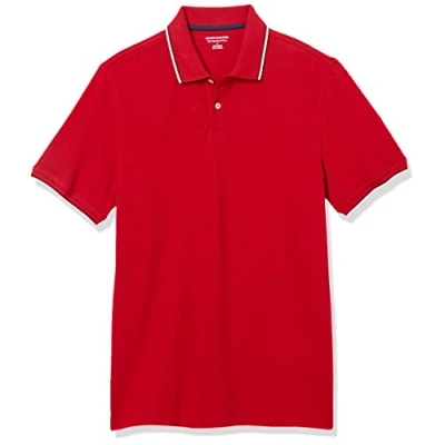 Imagen de Amazon Essentials Polo de Piqué Algodón Ajuste Entallado Hombre, Blanco Thin Stripe, XL
