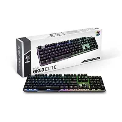 Imagen de MSI Vigor GK50 Elite Box White Teclado Gaming Mecánico AZERTY FR, Switches Clicky, Ergonómicos, Acabado Metal Cepillado, Base Antideslizante, RGB por Tecla Mystic Light, USB 2.0 Tamaño Completo