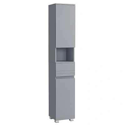 Imagen de VASAGLE Mueble de Baño, Armario Unidad Almacenamiento con un Cajón, Estantería, Compartimientos, Estantes Regulables, 30 x 170 cm, Gris Mística BBC560P36