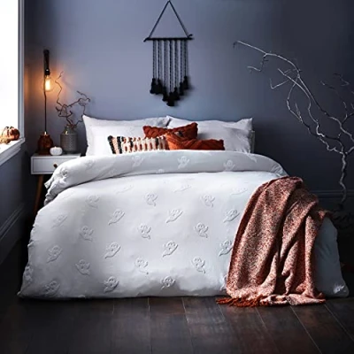 Imagen de The Linen Yard Ghost Tufted Super King Juego de Funda edredón algodón, Color Blanco