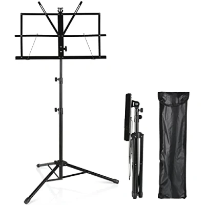 Imagen de Display4top Soporte de Atril con Altura Ajustable para Partituras, Portátil Plegable Metal Bolsa Transporte, Ligero Almacenamiento o Viaje, Negro