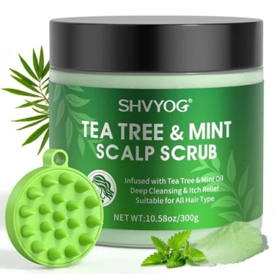 Imagen de Exfoliante Para el Cuero Cabelludo, Con Aceite de Árbol Té y Menta, Champú Limpiador Nutritivo Control La Grasa, Prevención Caída Del Cabello, 300 g