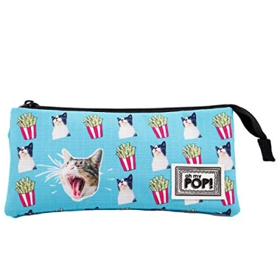 Imagen de Oh My Pop! Angry Cat Estuche Portatodo Triple HS, Turquesa, 23 x 11 cm
