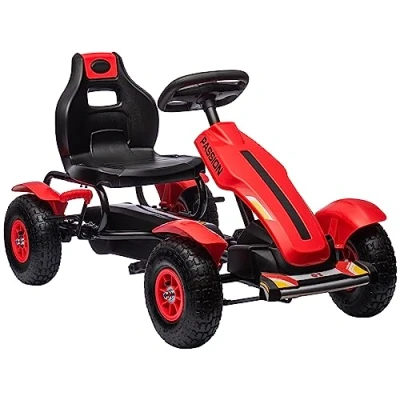 Imagen de HOMCOM Go Kart a Pedales para Niños de +5 Años Coche Infantil con Asiento Ajustable Neumáticos Goma Freno Mano y Niñas Carga 50 kg 121x58x61 cm Rojo