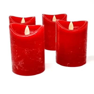 Imagen de ToCi Juego de velas LED rojas con 4 cera auténtica sin llama (7,5 x 10 cm diámetro) móvil y temporizador (4 7,5 15
