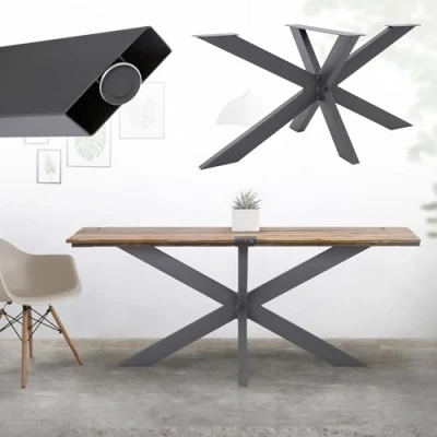 Imagen de ML Design Pata de Mesa Industrial Cruzadas 78x71x120cm Antracita Diseño Araña Forma X Patines Metálicos para la Base Encimera Acero con Recubrimiento Polvo Pies Soporte Auxiliar Decorativo Hogar