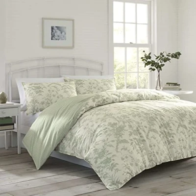Imagen de Laura Ashley Home Juego de Funda edredón tamaño King, Ropa Cama Reversible algodón con Fundas a Juego, decoración Ligera del hogar para Todas Las Estaciones (Natalie Sage, King)