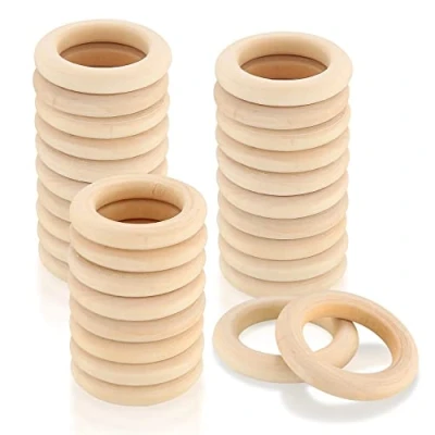 Imagen de 30 Piezas Anillos de Madera, Aros Madera Natural, Redondos para Decoración Manualidades, Joyas, Macramé 60mm