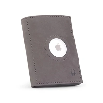 Imagen de DONBOLSO Cartera Air Monedero para Hombres Delgada con Bolsillo Apple AirTag Estuche Tarjetas de Crédito Cuero Genuino Billetera Monedas Vintage Gris