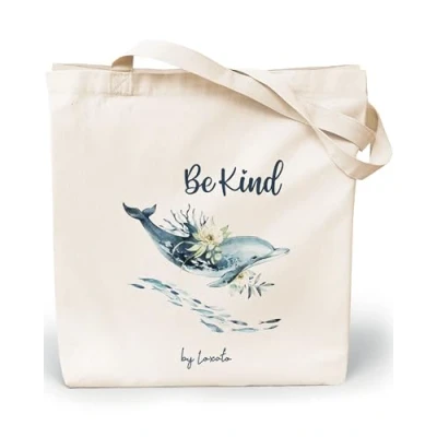 Imagen de Loxato Bolsa Tela Tote Bag Bolsos Bandolera Mujer Bolsas de Algodón Natural 100% Reutilizables Extra Ancho 8cm Asas Largas 70cm 220 gr/m2 Bonitas Grande