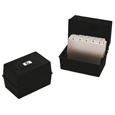 Imagen de Q Connect Caja para tarjetas de visita con índice (15,2 x 10,2 cm), color negro