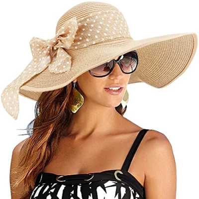 Imagen de DRESHOW Mujer Sombrero Plegable Verano ala Ancha de Playa UPF 50+