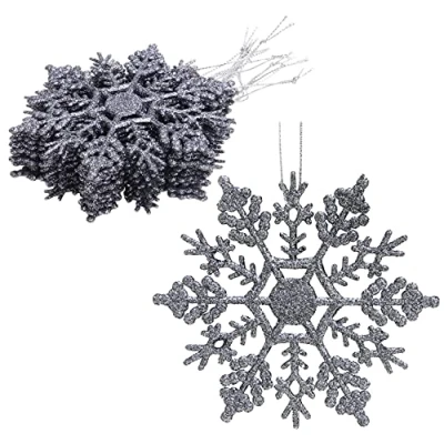 Imagen de Paquete de Decoraciones colgantes copos nieve con brillo 12 10 cm navideñas ... (grafito)