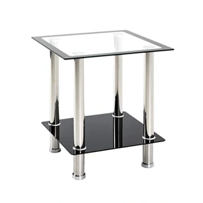 Imagen de HAKU Möbel Mesa auxiliar Acero inoxidable, negro, cristal de seguridad Dim.: AN 40 cm x AL 46 P cm, Estilo: Moderno