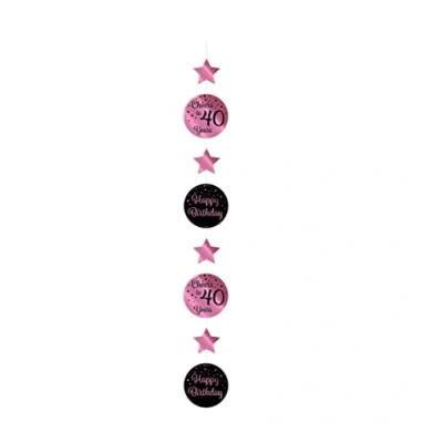 Imagen de PD Party Decoración Feliz Cumpleaños para Pancarta Rosa Negro 40 Mujer y Hombre 1 Pieza ⌀ 14 cm Longitud 120