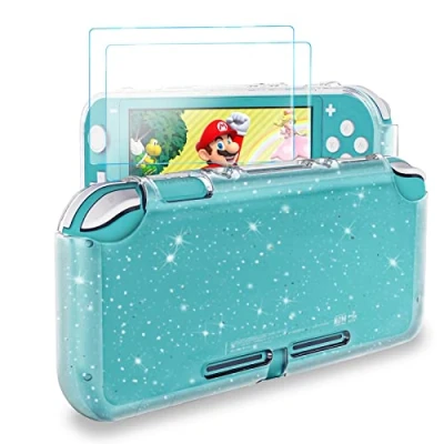Imagen de DLseego Funda Compatible con Switch Lite 2019,Crystal Glitter Bling Suave TPU Cubierta Amortiguador Antiarañazos para Protectora+[2 Pack] Protectores Pantalla de Vidrio Templado
