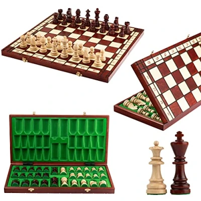 Imagen de Master of Chess Tablero Ajedrez Madera Profesional Torneo con Piezas 50 cm Hecho a Mano y Portatil Grande Juego de para Niños Adultos Figuras Staunton NO.8