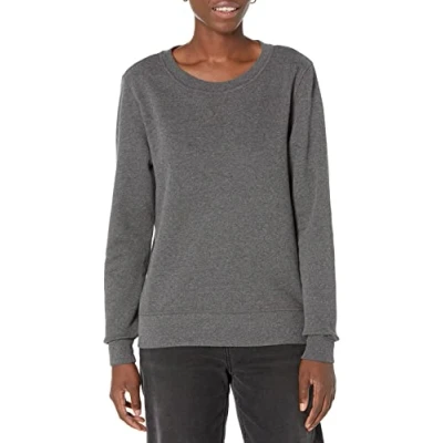 Imagen de Amazon Essentials Sudadera de Cuellocaja Forro Polar y Tejido Rizo Francés (Disponible en Tallas Grandes) Mujer, Carbón Mezcla, XS