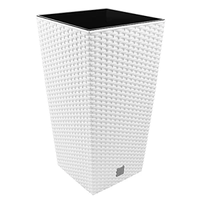 Imagen de Maceta alta cuadrada 19 L Prosperplast Rato Square de plástico CON depósito en color Blanco, 45 (alto) x 24 (ancho) (profundo) cms
