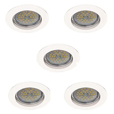 Imagen de wonderlamp Basic W E000107 Pack de Focos Empotrables Redondos Fijos con Portalámparas, GU10, Blanco, 8 x 1.5 cm, 5 Unidades
