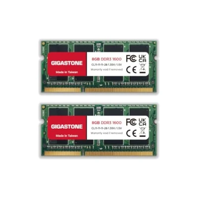 Imagen de 【DDR3 RAM】 GIGASTONE 16GB Kit(2x8GB) DDR3/DDR3L 1600MHz(1333MHz) PC3 12800(PC3 10600) CL11 1.35V/1.5V 2Rx8 SODIMM 204pin sin búfer ECC Laptop Portátil de Memoria Alto Rendimiento Actualización