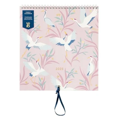 Imagen de Busy B Calendario Familiar de Pared Grande 2025 Diseño Pájaros mensual para familias atareadas con 5 columnas y bolsillos almacenamiento pegatinas colores