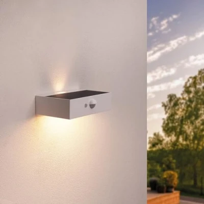 Imagen de Ledvion Aplique Solar con Sensor de movimiento Moderno, Blanco, 3W, 3000K, IP65 resistente al agua y 220 lúmenes, detección e interruptor crepuscular, eficiencia energética