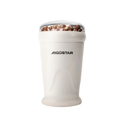 Imagen de Aigostar Molinillo de Café Eléctrico con Cuchillas Acero Inoxidable, Molinillos Especias Semillas, Capacidad 60gr Cepillo para Limpieza, Cafe Electrico Portátil, 150 W, Blanco Lechoso