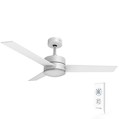 Imagen de UNIVERSALBLUE Ventilador de Techo Blanco con Luz LED Silencioso Mando a Distancia 3 Aspas Reversibles Diámetro 118 cm Potencia 70 W Temporizador velocidades