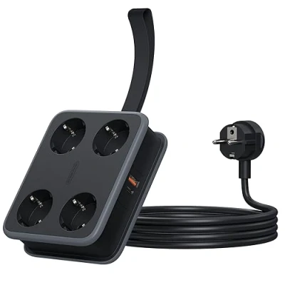 Imagen de Regleta de 4 vías USB C 45W NTONPOWER 2500W GAN Toma múltiple Montaje en Pared distribución 1,6 Metros 10A con Interruptor para Viajes Trabajo, Negro