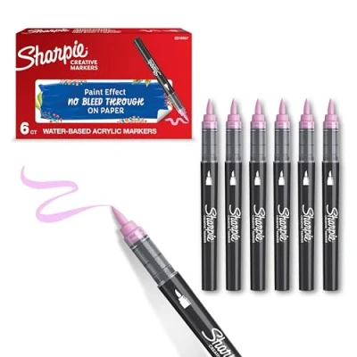 Imagen de SHARPIE Rotuladores acrílicos creativos al agua con punta de pincel Tinta sin borrones Escribe en la mayoría superficies Material escolar Rosa 6 Piezas