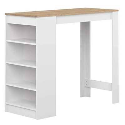 Imagen de TEMAHOME Aravis Mesa Bar con Almacenamiento, Tablero de Partículas Melamina, Blanco/Beige (Roble), 115 x 50 102.7 cm