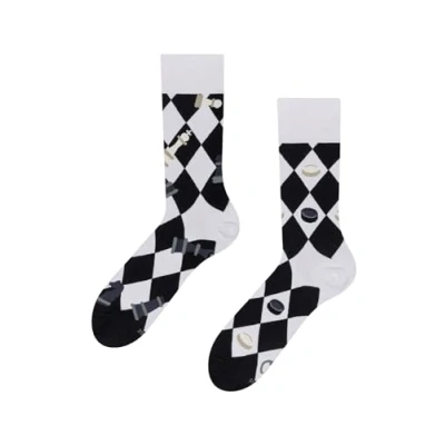Imagen de Dedoles Calcetines Unisex Hombre Mujer y Niños Algodón muchos diseños divertidos diferente izquierda derecha, color: Negro, diseño: Damas ajedrez, tamaño: 35 38