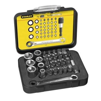 Imagen de Stanley 1 13 907 Juego de puntas destornillador Expert vasos 14&quot; llave con sistema carraca, 39 piezas