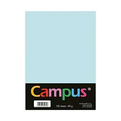 Imagen de Campus Papel de colores A4 100 Unidades, 80g/m², 210 x 297 mm. Papeles con tacto suave, perfectas para encuadernación, oficina, dibujo y manualidades. Color Azul Cielo