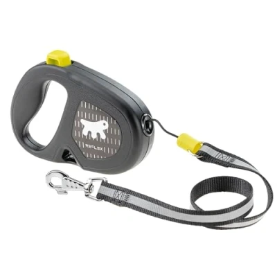 Imagen de Ferplast Correa Extensible Reflectante para Perros Flippy One Reflex, Perro de Tamaño Mediano hasta 20 Kg. Cordón máx 5 m. Botón único Bloqueo y liberación, Amarillo