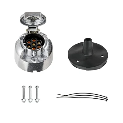 Imagen de BEIJISTAR Zócalo de Remolque 7 Pines Metal con Junta Goma, Enchufe Hembra, 12V Impermeable Conector Remolque, para Camión RV Coche Caravana (Aleación Aluminio)