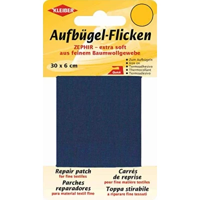 Imagen de Kleiber Cinta de reparación algodón Fino, Extra Suave, termoadhesiva, 30 x 6 cm, Color Azul Oscuro