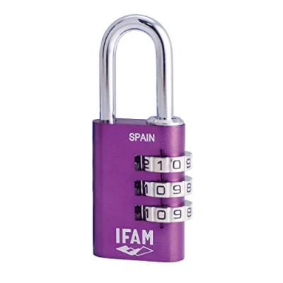Imagen de IFAM Candado de Combinación Col Combi, 30mm, Color Violeta, Máxima Seguridad, Ideal para Maletas y Taquillas, Con Clave Más 1.000 Combinaciones, Aluminio, Gran Ligereza, Arco 5mm