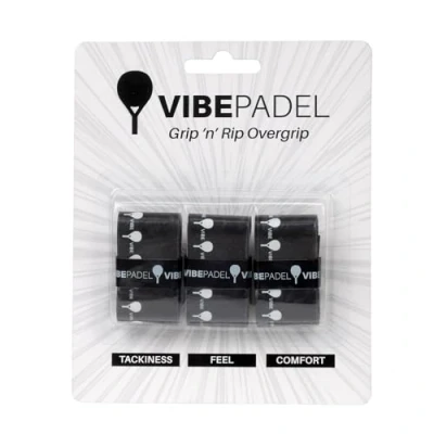 Imagen de VIBEPADEL Grip &#039;n&#039; Rip Overgrip de pádel Antideslizante para Raquetas pádel, Pickleball, Squash, bádminton, Paquete 3 Unidades, (Negro y Blanco Vibes)