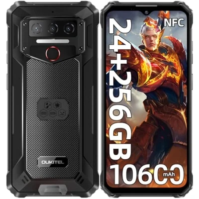 Imagen de OUKITEL WP23 Plus Móvil Rugerizado 10600mAh 24GB RAM+256GB ROM(TF 1TB) Movil Resistente, 6.52&quot; HD Android 14 Irrompible, Cámara 13MP IP68 Teléfono Móvil, 4G Dual SIM/NFC/GPS/OTG/Face ID, Negro
